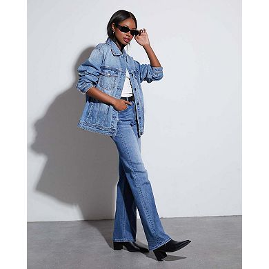 Women Loose Fit Long Sleeve Casual Denim Jacket Outerwear