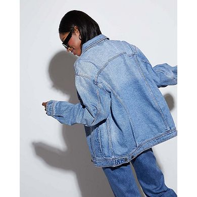 Women Loose Fit Long Sleeve Casual Denim Jacket Outerwear