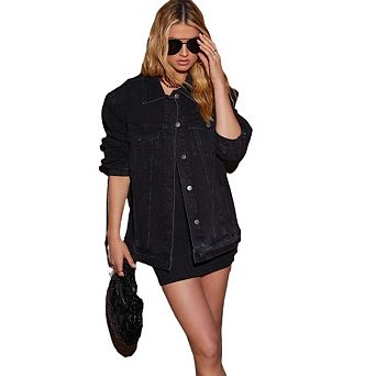 Women Loose Fit Long Sleeve Casual Denim Jacket Outerwear