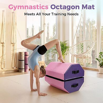 Detachable Octagon Gymnastics Tumbling Mat 17x17x23 in, Backbend Trainer with High-Density Foam