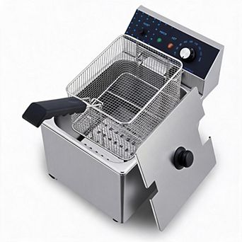8L Stainless Steel Electric Deep Fryer with Basket & Lid 1600W, Adjustable Temperature 140-392°F