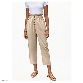 Women's High Waist Linen Work Pants Summer Dressy Casual Business Office Trousers