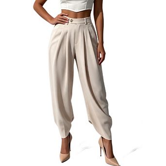 Women's High Waist Pleated Baggy Wide Leg Palazzo Pants Business Work Casual Trousers