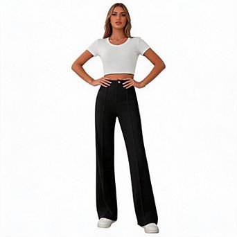 Women’s High Waisted Straight Leg Dress Slacks Casual Work Office Trousers Daily Pants