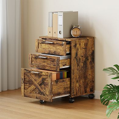 3-Drawer File Cabinet with Lock, Mobile Under Desk Storage Drawer for Home Office