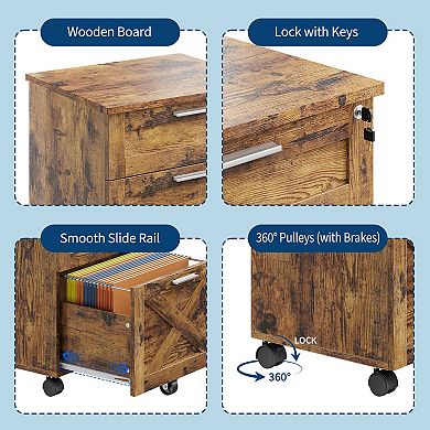 3-Drawer File Cabinet with Lock, Mobile Under Desk Storage Drawer for Home Office
