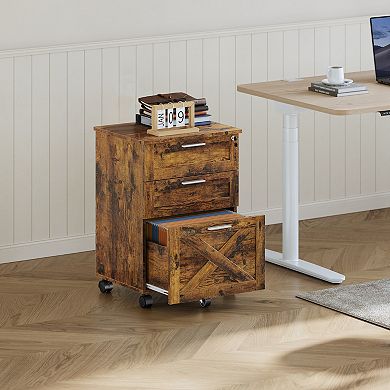 3-Drawer File Cabinet with Lock, Mobile Under Desk Storage Drawer for Home Office