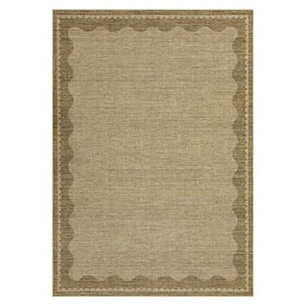 Scalloped Border Solid Machine Washable Area Rug Low-Pile Non-Slip Wear-Resistant Carpet for Bedroom