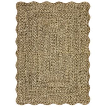 Scalloped Weave Pattern Area Rug Non-Slip Stain-Resistant Non-Shedding Carpet for Bedroom Porch