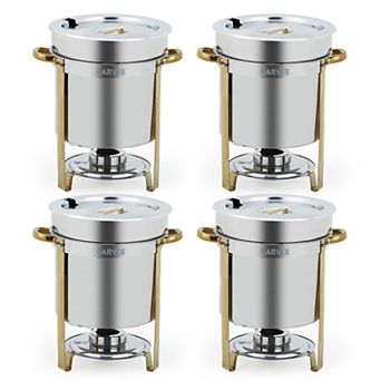 Commercial Soup Chafer Set 4-Pack 7-qt Stainless Steel Food Warmer with Notched Lids & Fuel Holders