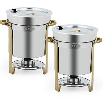 Commercial Soup Chafer Set 2-Pack 7-qt Stainless Steel Food Warmer with Notched Lids & Fuel Holders