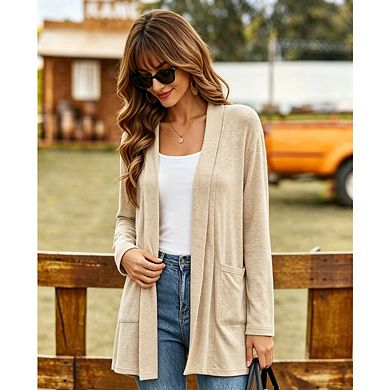 Women's Lightweight Soft Knit Cardigan Open Front Long Sleeve Casual Jackets with Pockets
