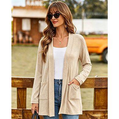 Women's Lightweight Soft Knit Cardigan Open Front Long Sleeve Casual Jackets with Pockets