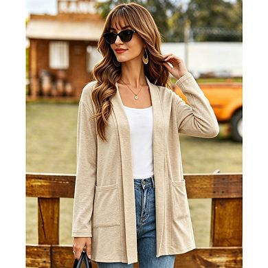Women's Lightweight Soft Knit Cardigan Open Front Long Sleeve Casual Jackets with Pockets