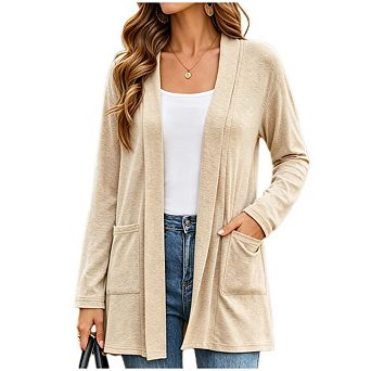 Women's Lightweight Soft Knit Cardigan Open Front Long Sleeve Casual Jackets with Pockets