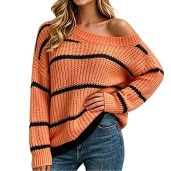 Women's Off Shoulder Chunky Knit Sweater Drop Shoulder Oversized Long Sleeve Loose Pullover