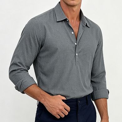 Men Collared Henley Pullover Shirt Lightweight Long Sleeve Casual Top