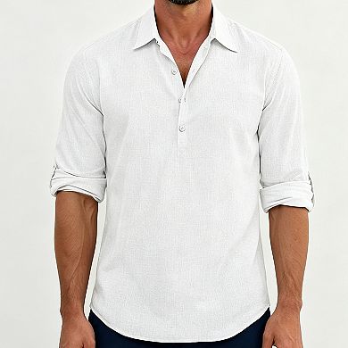 Men Collared Henley Pullover Shirt Lightweight Long Sleeve Casual Top