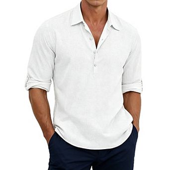 Men Collared Henley Pullover Shirt Lightweight Long Sleeve Casual Top