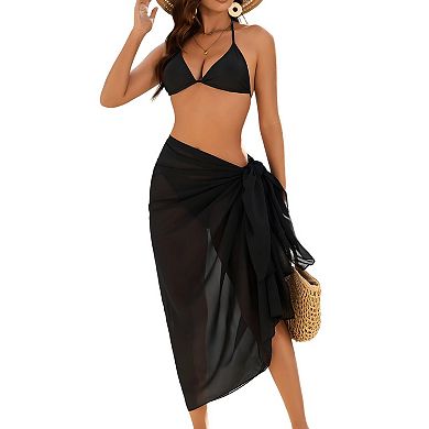 Women 3 Piece Swimsuits Triangle Bikini Sets with Cover Up Halter String Tie Side Bathing Suits