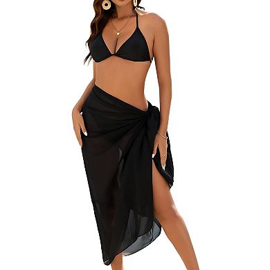 Women 3 Piece Swimsuits Triangle Bikini Sets with Cover Up Halter String Tie Side Bathing Suits