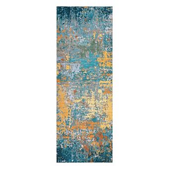 Abstract Distressed Oil Painting Machine Washable Low-Pile Non-Slip Area Rug for Living Room Bedroom