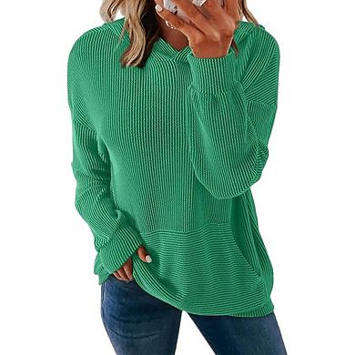 Womens Oversized Hoodies Casual Long Sleeve Twisted Stripe Pullover Sweatshirts with Pocket