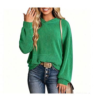 Womens Oversized Hoodies Casual Long Sleeve Twisted Stripe Pullover Sweatshirts with Pocket