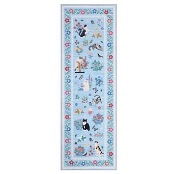 Floral Cat Machine Washable Area Rug Non-Slip Low-Pile Stain-Resistant Carpet for Porch Bedroom