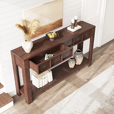 Entryway Table, 59" Console Table Narrow Sofa Table Behind Couch,Farmhouse Entry Table w/2 Drawers