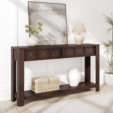 Entryway Table, 59" Console Table Narrow Sofa Table Behind Couch,Farmhouse Entry Table w/2 Drawers