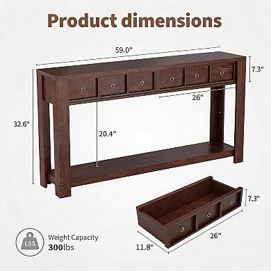 Entryway Table, 59" Console Table Narrow Sofa Table Behind Couch,Farmhouse Entry Table w/2 Drawers