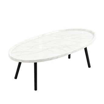 Oval Coffee Table, Modern Wood Grain MDF Coffee Table with Black Legs
