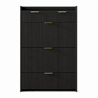 Shoe Cabinet w/3 Flip Drawers & 2 Small Drawers, Fluted Shoe Storage Organizer, Entryway Cabinet