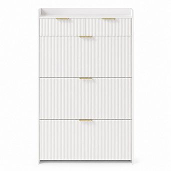 Shoe Cabinet w/3 Flip Drawers & 2 Small Drawers, Fluted Shoe Storage Organizer, Entryway Cabinet