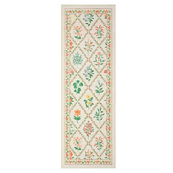 Vintage Floral Machine Washable Area Rug for Bedroom Porch Kitchen Non-Slip Pet-Friendly Carpet