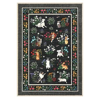 Vintage Floral Animal Machine Washable Area Rug Low-Pile Stain-Resistant Soft Non-Shedding Carpet