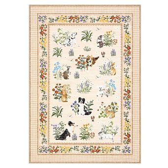 Vintage Floral Animal Machine Washable Area Rug Low-Pile Stain-Resistant Soft Non-Shedding Carpet