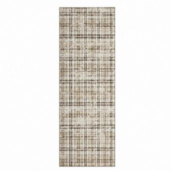 Distressed Plaid Machine Washable Area Rug Low-Pile Stain-Resistant Carpet for Bedroom Living Room