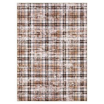 Distressed Plaid Machine Washable Area Rug Low-Pile Stain-Resistant Carpet for Bedroom Living Room