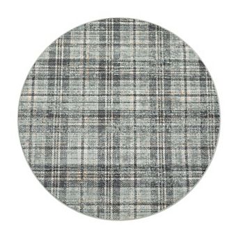 Distressed Plaid Machine Washable Area Rug Low-Pile Stain-Resistant Carpet for Bedroom Living Room