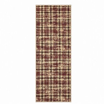 Distressed Plaid Machine Washable Area Rug Low-Pile Stain-Resistant Carpet for Bedroom Living Room