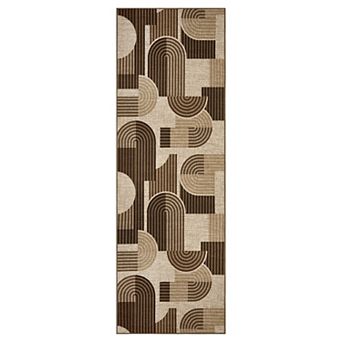 Modern Geometric Machine Washable Area Rug Low-Pile Pet-Friendly Carpet for Living Room Bedroom