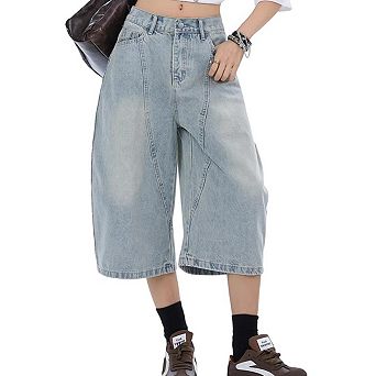 Women's Pants High Waist Wide Leg Denim Cropped Casual Trousers