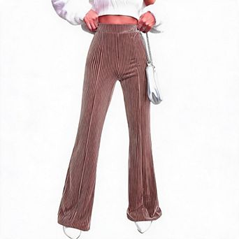 Women's Pants High Waist Ribbed Velvet Leg Stretch Casual Party Trousers