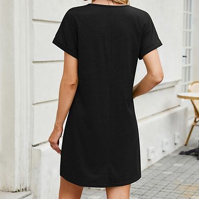 Womens Casual Flowy Short Sleeve Swing Beach Vacation A Line Mini Dress
