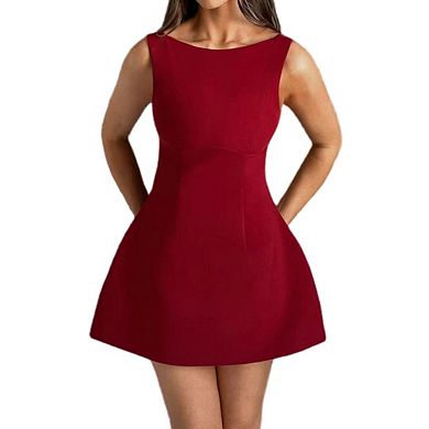 Women Sleeveless Open Back A Line Formal College Graduation Mini Dress