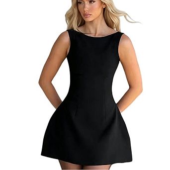 Women Sleeveless Open Back A Line Formal College Graduation Mini Dress