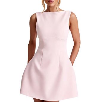 Women Sleeveless Open Back A Line Formal College Graduation Mini Dress