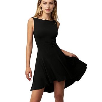 Women's Sleeveless A-Line Boat Neck Irregular Hem Swing Bodycon Mini Dress